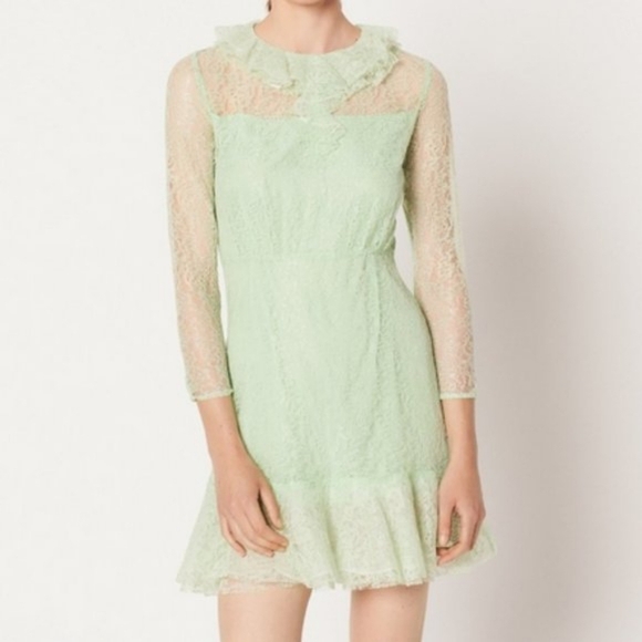 SANDRO Cocqette Ruffled corded lace mini dress, Mint Green, Size 8 - Picture 1 of 16